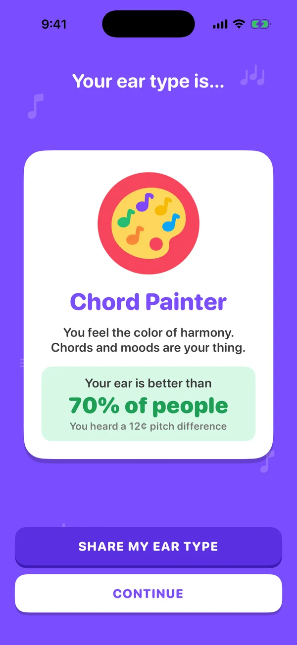 Hearmony ear type card: Chord Painter, better than 70% of people