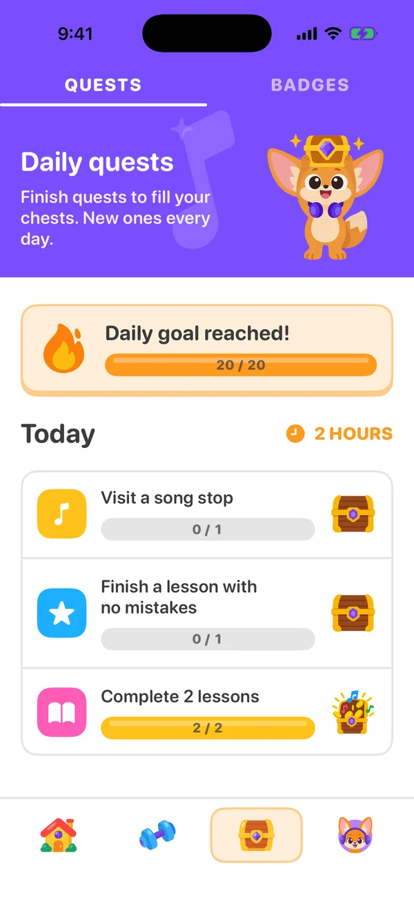 Hearmony daily quests with the daily goal reached